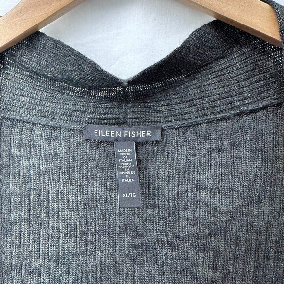 Eileen Fisher Cardigan Womens XL Black 100% Linen Lightweight Open Front Pockets - Picture 3 of 8
